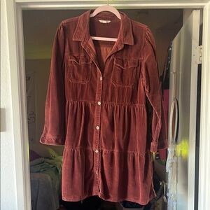 Rust Corduroy Button-Up Dress